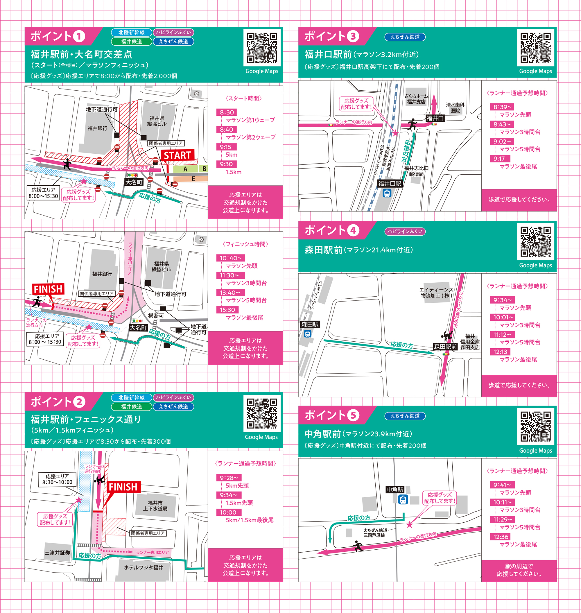 ふくい桜マラソン2026 追っかけ応援ポイント リーフレットが開きます